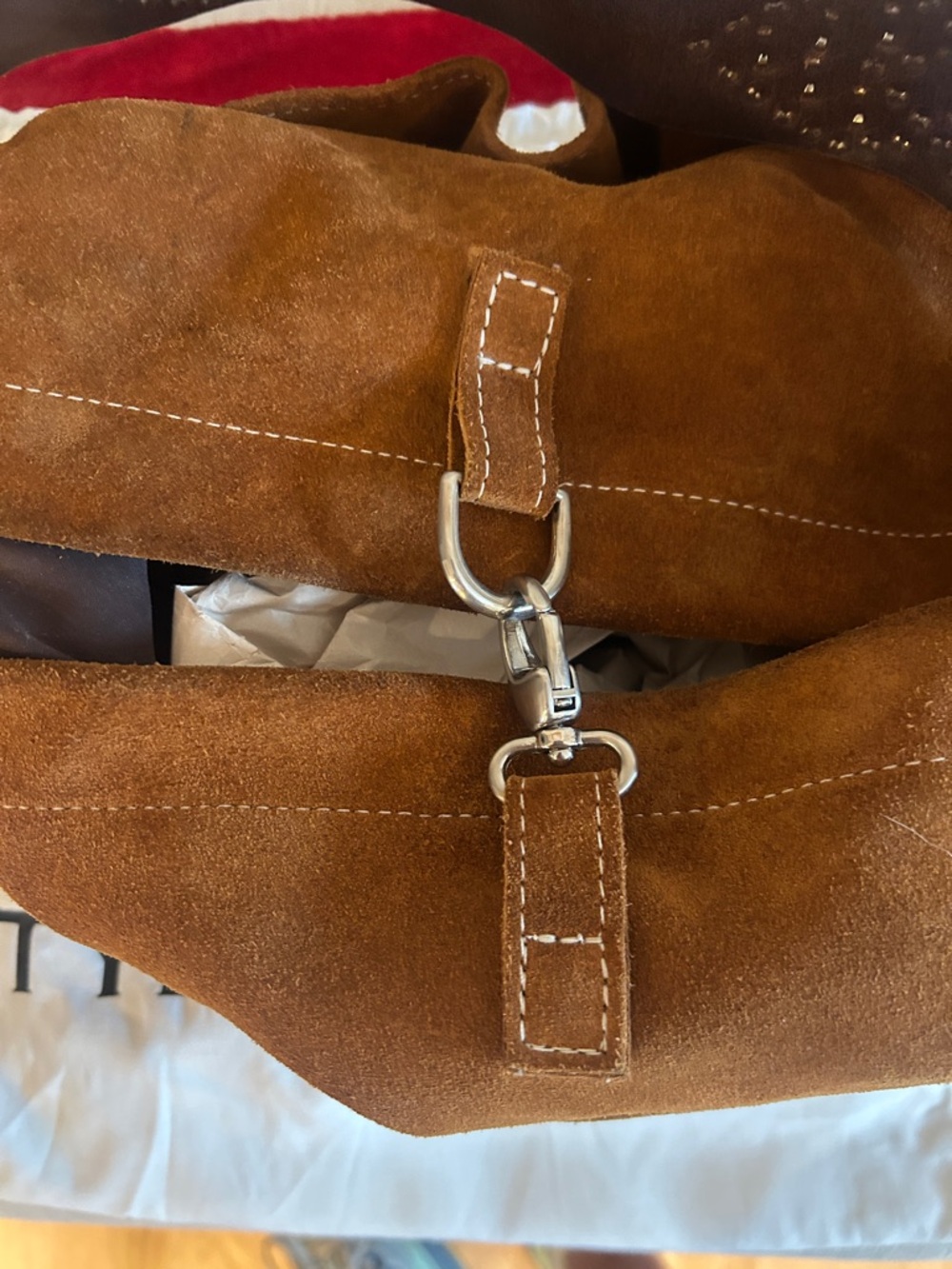 Tylie Malibu Suede Shoulder Hobo Bag - Cognac - Picture 3 of 7